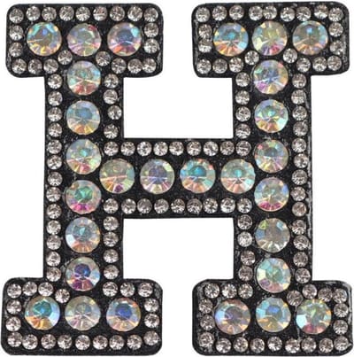Strass Applicatie Alfabet Letter - 4,5 CM hoog - A t/m Z - Letter H - Zwart met witte stenen - Niet strijkbaar
