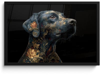 Poster in lijst - Fotolijst 60x40 cm - Posters - Hond - Zwart - Bloemen - Posterlijst zwart - Decoratie - Wanddecoratie woonkamer - Muurdecoratie slaapkamer