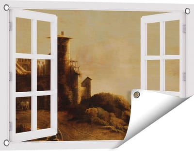 Gards Tuinposter Doorkijk Landschap - Claude de Jongh - 60x40 cm - Tuindoek - Tuindecoratie - Wanddecoratie buiten - Tuinschilderij