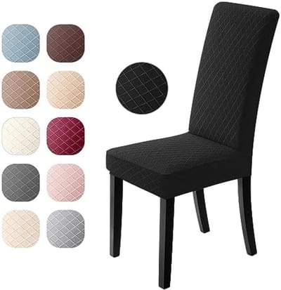 PromoHome Elastische Stoelhoezen Set - 6 Stuks Wasbare Meubelbeschermers Moderne Jacquard Stoelkussenovertrekken voor Eetkamer, Woonkamer en Hotel - "Zwart"