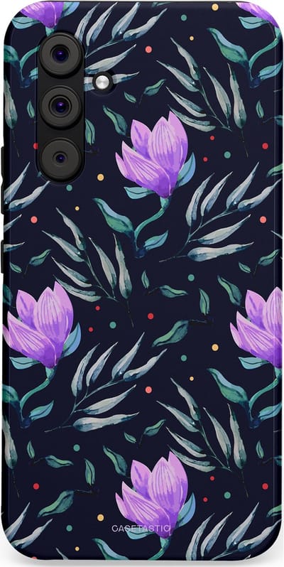 Casetastic hoesje geschikt voor Samsung Galaxy A54 (2023) 5G - Dubbellaagse bescherming - Mystieke bloemenzee - Fashion Case - Donkerblauw Donkergrijs Grijs Lavendel