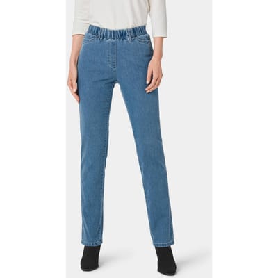 Jeans CARLA met elastische tailleband en glittersteentjes - lichtblauw - Gr. 38 van Goldner Fashion