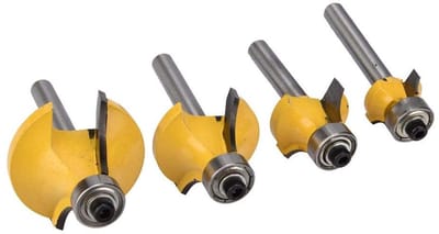 Houtbewerking Freeskantenset - Freesbits Hout - Hout Frezen - 4 Verschillende Maten - 1/4" Schacht - Geel