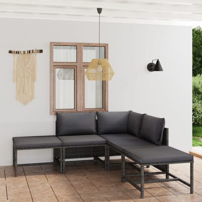 vidaXL - 6-delige - Loungeset - met - kussens - poly - rattan - grijs