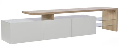 Noventra - tv meubel - tv kast - dressoir - met LED verlichting - 3 deuren - 2 glazen planken - hoogglans wit - houtlook - 200 x 39 x 42 cm