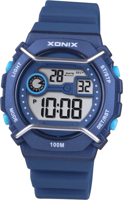 Xonix DBC-005 - Horloge - Polshorloge - Digitaal - Unisex - Achthoek - Siliconen band - ABS/Kunst - Achtergrondverlichting - Alarm - Start/Stop - Chronograaf - Tweede Tijdzone - Datumaanduiding - Waterdicht - DonkerBlauw - LichtBlauw