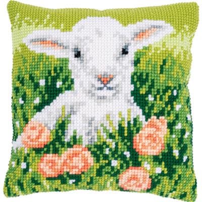 Vervaco - Kruissteekkussen kit - Lam tussen bloemen - PN-0196783 - Borduren - Borduurpakket - Borduurpakket volwassenen - Borduurpakket kind