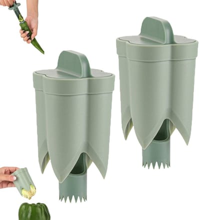 2 stuks - Ontpitter voor pepers - fruitontpitter en -snijder - 2-in-1 chilipeperontpitter - groenteontpitter - onmisbaar keukenhulpmiddel - Afmetingen: 11,3 x 5,6 x 5,6 cm - Groen - Geschikt voor thuis, kamperen en andere gelegenheden