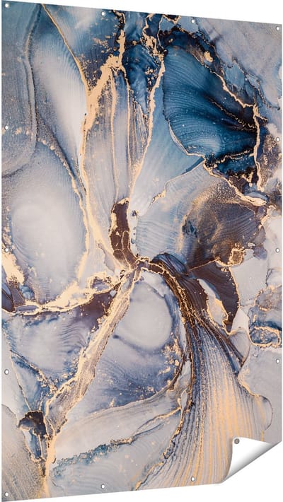 Gards Tuinposter Abstracte Luxe Kunst - Zwart met Goud - 120x180 cm - Tuindoek - Tuindecoratie - Wanddecoratie buiten - Tuinschilderij