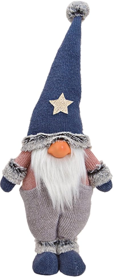 Viv! Christmas Kerstbeeld - Gnoom met Gebreide Tuinbroek - roze blauw - 52cm