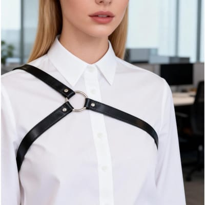 Punk Borst Vrouwen, Mode PU Leer Harness Riem, Eén Schouder Bandjes Rave Outfit. brown