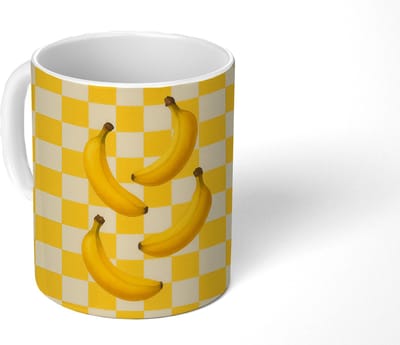 Mok - Koffiemok - Bananen - Geel - Geblokt - Mokken - 350 ML - Beker - Koffiemokken - Theemok