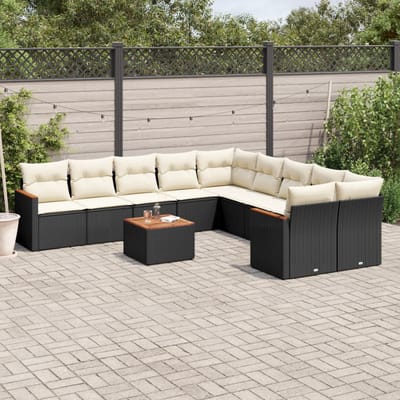 vidaXL - 11-delige - Loungeset - met - kussens - poly - rattan - zwart