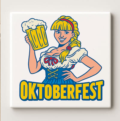 Oktoberfest Biermeisje Tegel – Feestelijke Beierse Stijl Keramische Tegel 15×15 cm voor Bar, Keuken & Huisdecoratie