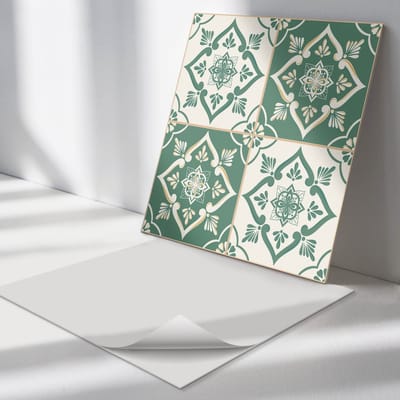 Wallfluent Vinyl Tegels - Bloemenpatronen op Tegels Vloer Tegels PVC - 30 cm x 30 cm - Groente PVC Tegels - Set van 9 - Vierkant PVC Tegels - Patroon Plaktegels - Zelfklevende PVC Tegels - Plaktegels Keuken en Badkamer