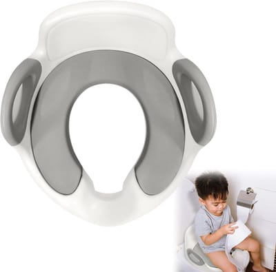 Kinder Toiletbril - Potty Trainer - Zindelijkheidstraining - Met Handgrepen - 37 x 33 cm - Wit Grijs