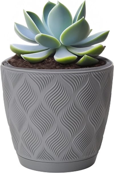 Form Plastic Plantenpot/bloempot New Age - kunststof - platina grijs - D27 x H24 cm - met opvang schotel - rond