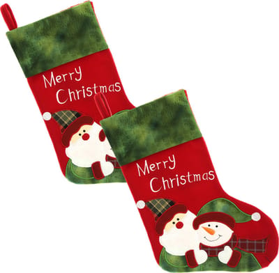 Unique Living kerstsokken - 2x - rood/groen - B25 x H45 cm - polyester - Merry Christmas