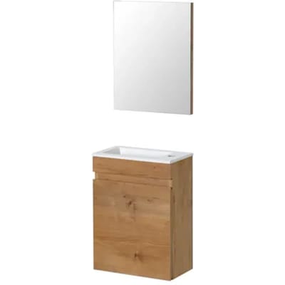 Aquazuro Fonteinmeubelset Napoli - Inclusief Wastafel En Spiegel - Softclose - Naturel Eiken - 39,4x21,7x52cm