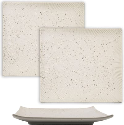 Intirilife 2x Sushischotel serveerbord van porselein in wit - 26 x 23,4 x 3,8 cm - Japanse sushiserveerschalen Handgemaakt Rechthoekig