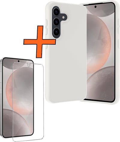 Hoes - Met Screenprotector - Geschikt voor Samsung Galaxy S24 - Sterk & Shockproof - Back Cover - Siliconen Case - Telefoon Hoes - Wit