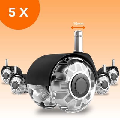 FLOOQ Bureaustoel Wielen Turbine 10mm - Zwenkwielen - Set van 5