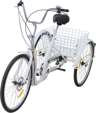 Driewieler voor volwassenen - Driewiel fiets - Comfortabel transport - Zes versnellingen - 26 inch wielen - Wit
