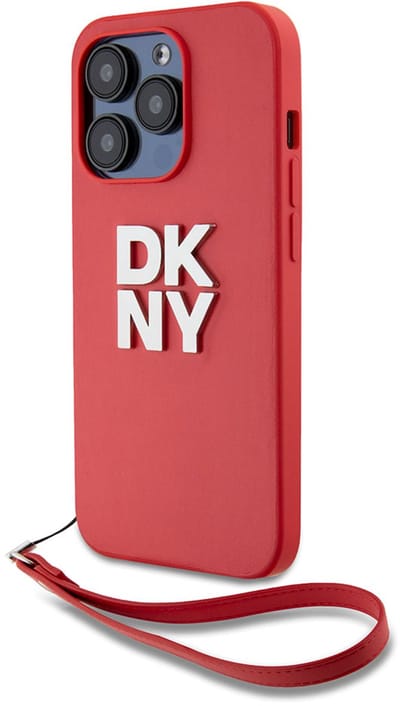 DKNY, Hoesje geschikt voor iPhone 14 Pro - met Metalen Logo & Polskoord, Rood