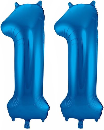 Cijfer ballonnen - Verjaardag versiering 11 jaar - 85 cm - blauw