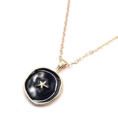 LiLaLove Dames Ketting- Ketting Goudkleurig Zwart Ster- Hippe Ketting- Vrouw- Moederdag