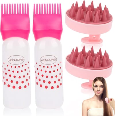 Haarverf applicator met borstel en fles, ideaal voor haarolie, hoofdmassage en root comb toepassingen