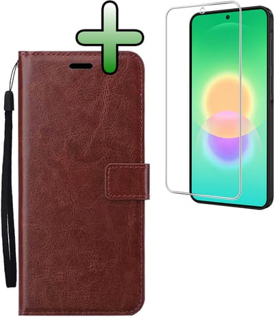 Hoesje Met Screenprotector - Geschikt voor Samsung Galaxy A27 - Luxe Pasjeshouder - Bookcase Portemonee - Flip Case - Kunstleer Book Case - Flipcase - Book Cover - Walletcase - Portemonneehoes - Bruin