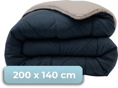 HUSH Living - Wasbaar Dekbed Tweekleurig Design Navy/Taupe - 140x200 cm – 300 gsm - inclusief bijpassende kussensloop