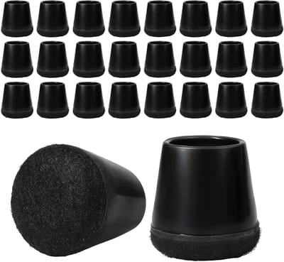24 Stuks Zwarte Stoelpootdoppen met Vilt en Rubber Buffer - Beschermende Caps voor Rechte en Hoekige Stoelpootjes, Antislip en Geluidsdempend