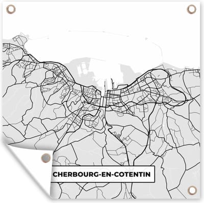 Tuin poster Kaart - Stadskaart - Frankrijk - Cherbourg-en-Cotentin - Plattegrond - 200x200 cm - Tuindoek