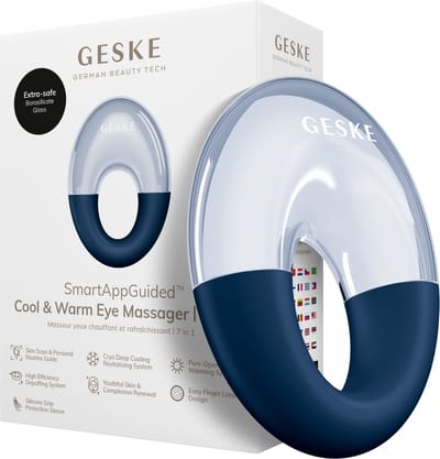 GESKE SmartAppGuided™ Cool & Warm Eye Massager | 7 in 1 | Multifunctioneel massageapparaat | Ogen en gezicht | Batterijloos koelen en warmen | Verstevigt en ontspant | Ringvormig ontwerp