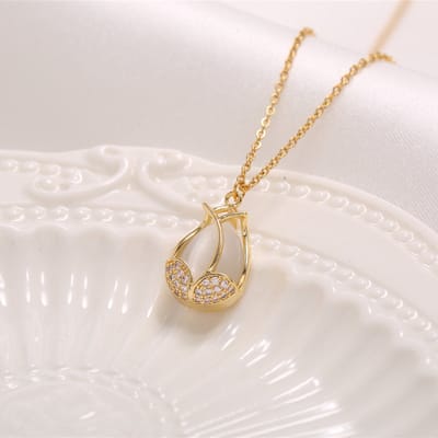 Gading® Ketting dames met hanger - rosegoud plating Tulpen met zirkonia - staal collier - 40+6 cm-valentijn cadeautje
