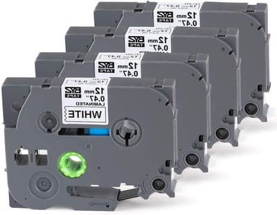 Labeling Tape Cassette 12mm x 8m, Zwart op Wit, Geschikt voor Diverse Labelapparaten, Ideaal voor Organiseren en Labelen