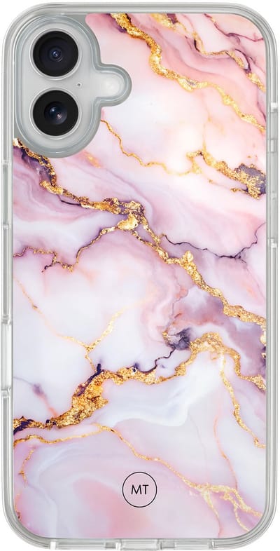 Hybride hoesje geschikt voor iPhone 16 - Marble pink - Extra bescherming - Luxe beschermhoes - TPU case - Transparant, Roze - Mooie Telefoonhoesjes