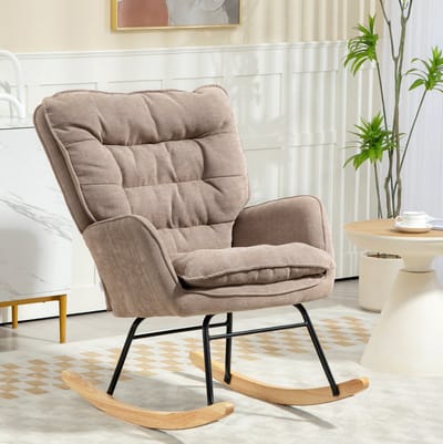 Schommelstoel - Fauteuil Met Armleuningen En Chenilleoptiek - Rustgevend Schommelen Voor Woonkamer En Slaapkamer - Stof Bruin