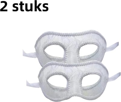2-delig Halloweenmasker - Damesfeestje met platte kant - Half gezicht Prom oogmasker - Prinsessenkant Feestdagen Prestatiemasker - Wit
