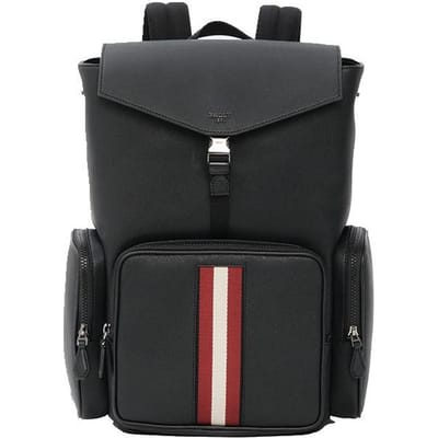Bally Letter Logo Grote Capaciteit Lock Flap Gestreept Rits Rugzak Heren rugzak Zwart 6303963 Basic Set (Bag+Dust Bag)