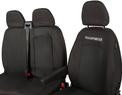 Maatwerk autostoelhoezen voor VW TRANSPORTER T5 2003-2015 / T6 2015-2024 – 2+1 configuratie + automatten