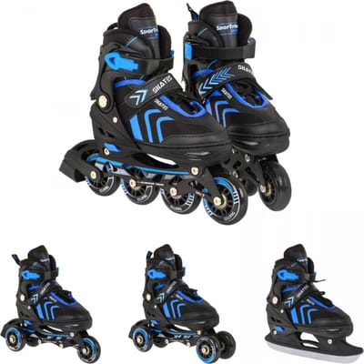 Playos® - Skeelers - 4 in 1 - Zwart/Blauw - maat 39 tot 43 - Verstelbaar - Inline Skates - Schaatsen - Rolschaatsen