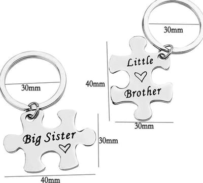 Broers en zussen sleutelhangerset zilver medium - cadeau voor familie Kerstmis en verjaardag