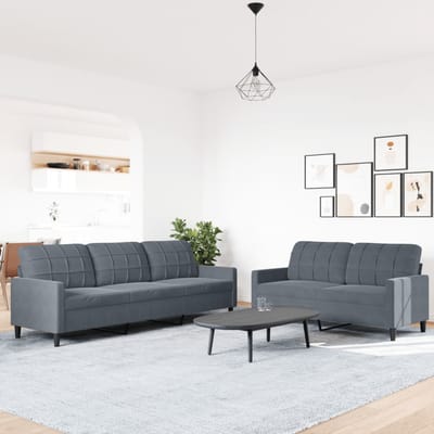 vidaXL - 2-delige - Loungeset - met - kussens - fluweel - donkergrijs