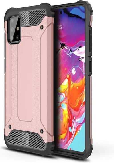 Schokbestendig Heavy Duty Hoesje Geschikt voor: Samsung Galaxy A51 4G / 5G Shock Proof Hybride - Back Cover - Dual Layer Armor Case - Extra Stevig - Rosegoud