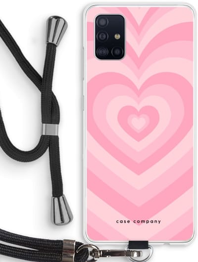 Case Company® - Hoesje met koord geschikt voor Samsung Galaxy A51 4G hoesje met Koord - Hart Roos - Telefoonhoesje met Zwart Koord - Bescherming aan alle Kanten en Over de Schermrand