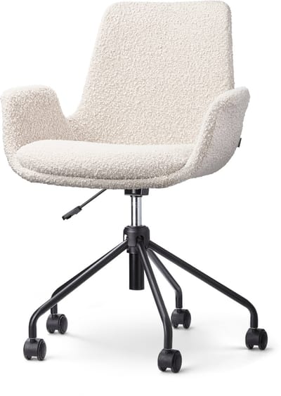Nolon Nout-Eef Bureaustoel Bouclé Beige - Stof - Verstelbaar - Wielen - Zwart Onderstel - Lage Armleuning - Modern - Design - Comfortabel
