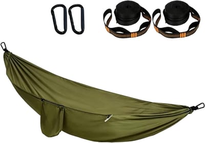 Dubbele Campinghangmat - Nylon Hangmat - Outdoor Ontspanning - Geïntegreerd Klamboe - 220 x 100 cm - Groen